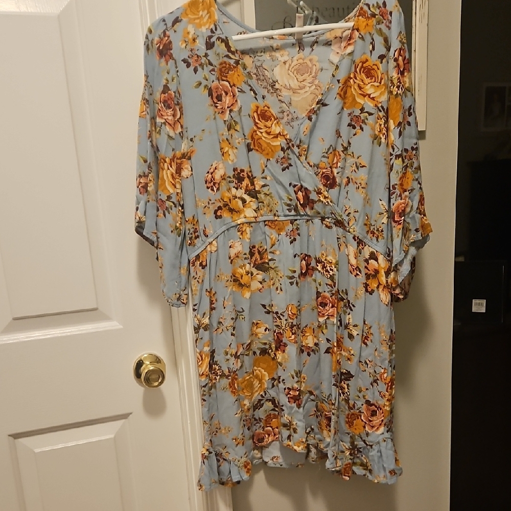 Xhilaration Floral Mini‎ Dress in Blue and Yellow